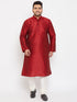 Vastramay Men's Plus Size Maroon Silk Blend Kurta Pyjama Set